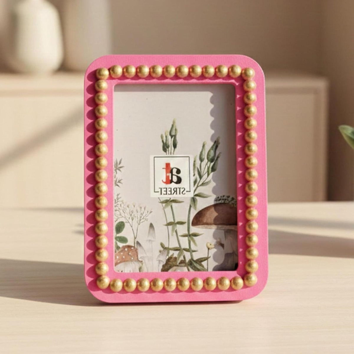 Vintage Fotolijst met Kralen in Roze - Tafeldecoratie Frame voor 4x6 Inch Foto's