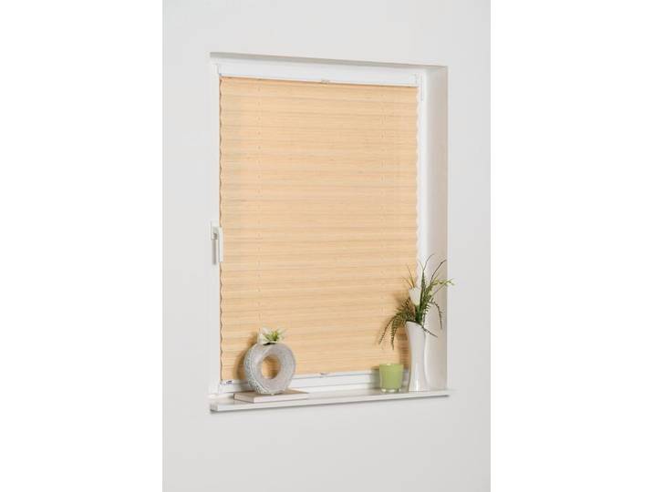 Plissee K-HOME LUCERA Gr. 8, beige (natur), B:110cm H:130cm, Obermaterial: 100% Bambus, Plissees, Plissee, BAMBUS-Plissee