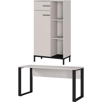 Büromöbel-Set GERMANIA "GW-Rovigo", beige (kaschmir, schwarz), B:229cm H:120cm T:60cm, Holzwerkstoff, Metall, Arbeitsmöbel-Sets, Büromöbel-Set, Schreibtisch mit Knieblende, Made in Germany