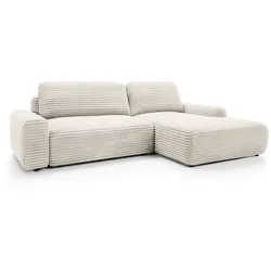 ECKSOFA OSSO Creme Velours-Stoff mit Schlaffunktion