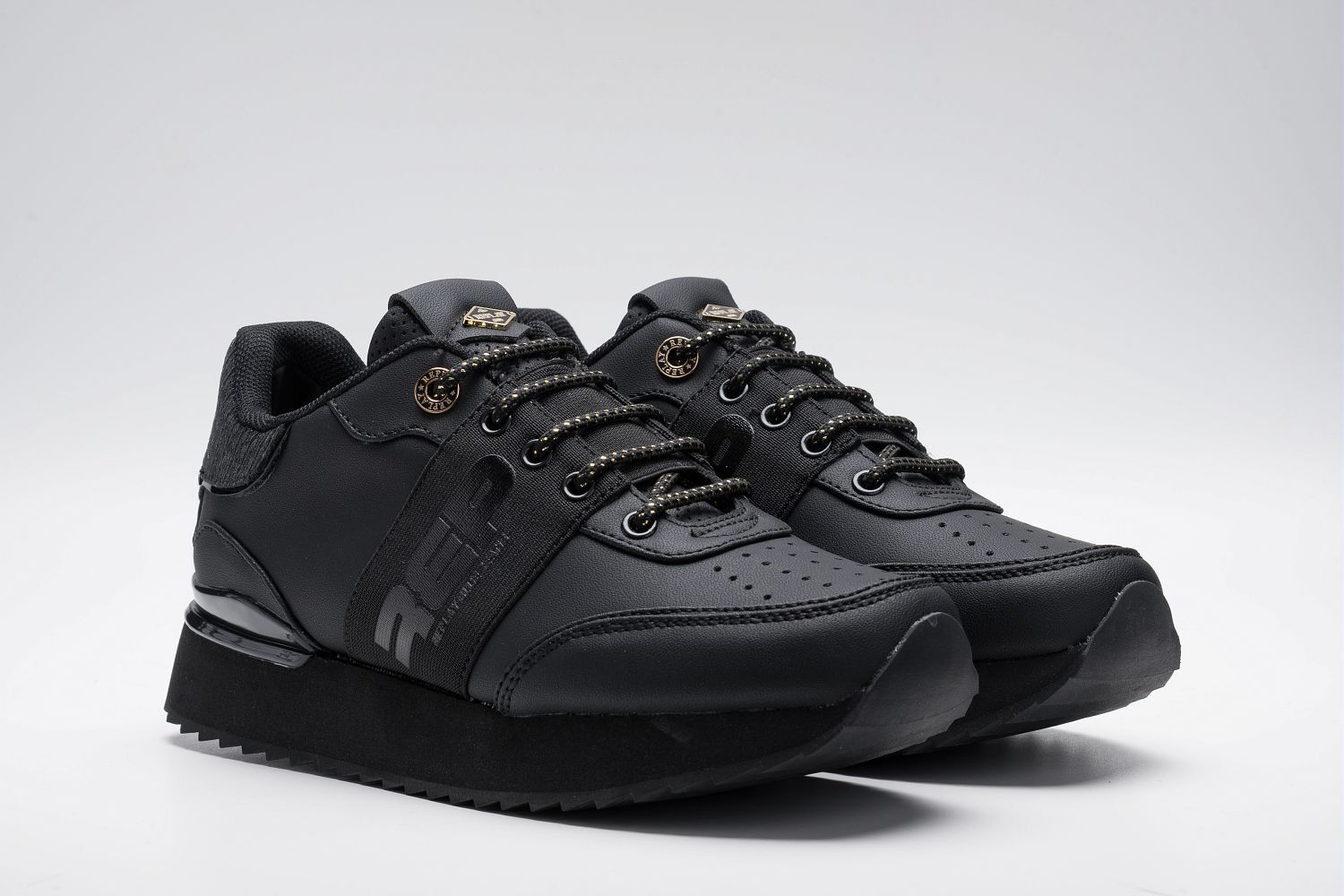 Plateausneaker REPLAY, Damen, Gr. 36, Textil, schwarz, Lederimitat, unifarben, Schuhe Plateausneaker, Schnürschuh, Freizeitsneaker, Halbschuh mit Perforation schwarz 36, Textil