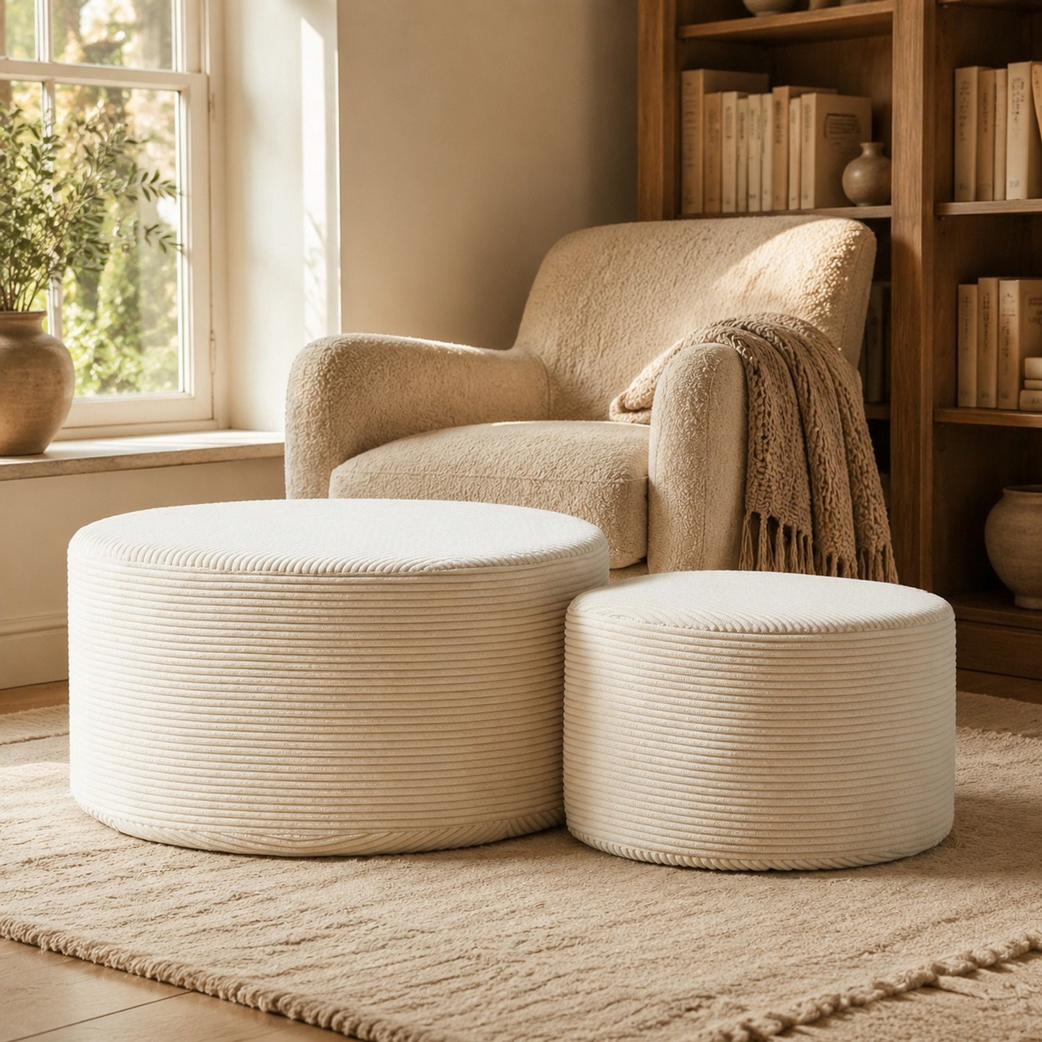 CHICFURN Hocker 2-delig gestoffeerd beige