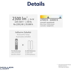 Müller Licht, Deckenleuchte, MÜLLER-LICHT LED-Deckenleuchte Rami 36 white, 24W, 2500lm, 2700-6500K, IP20, CCT (2500 lm)