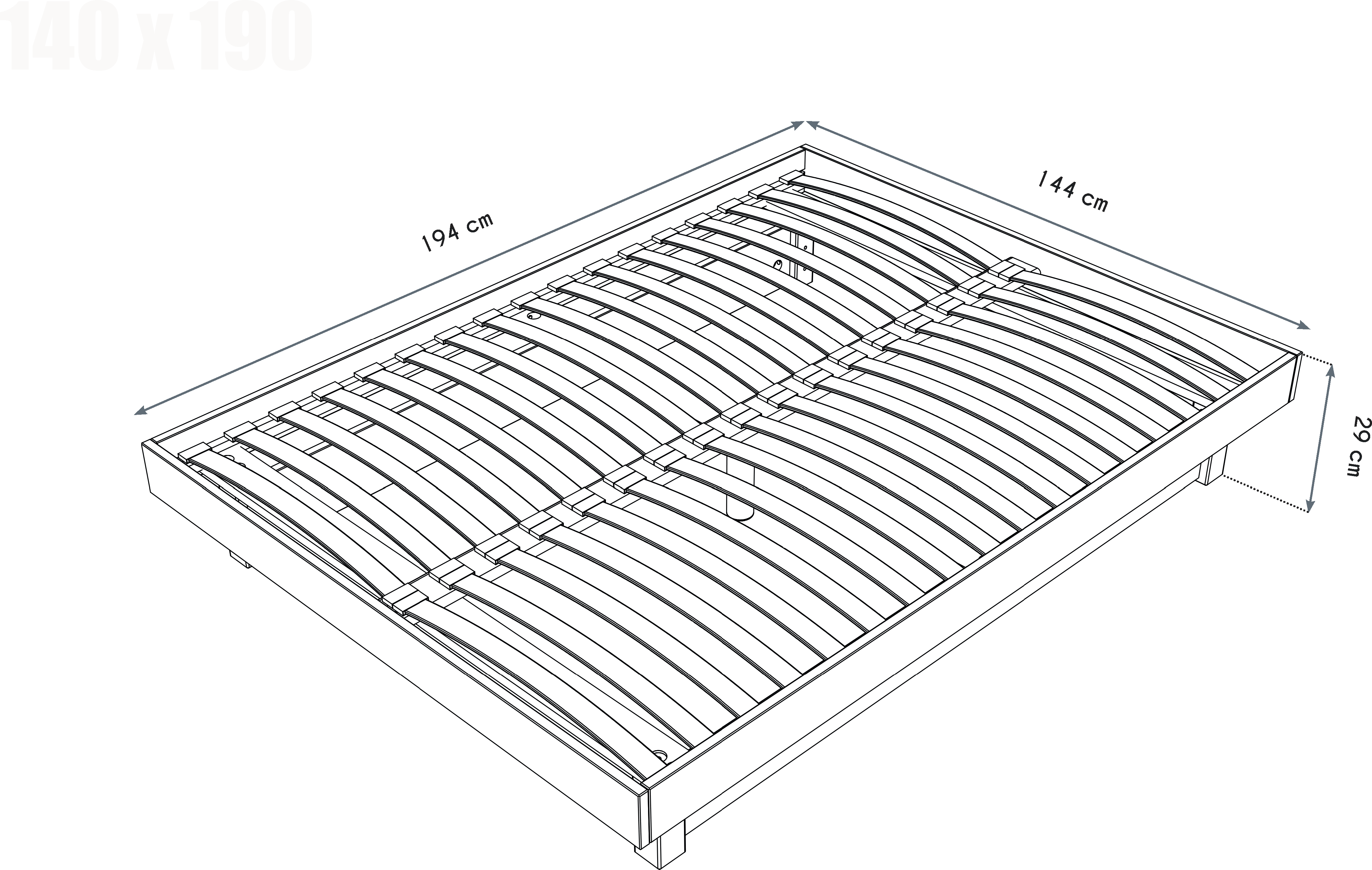 ABC MEUBLES Lit plateforme 140x190 bois massif - Gris
