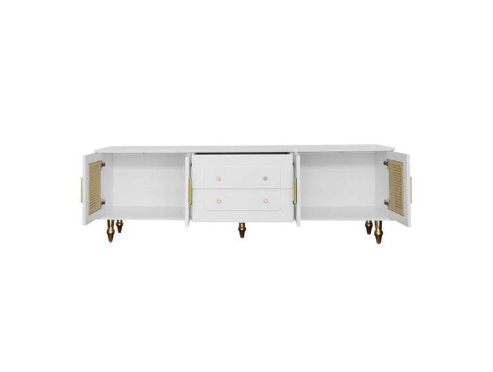 Meuble TV - SENVIRO style retro cannage rangement 175x38x55cm blanc
