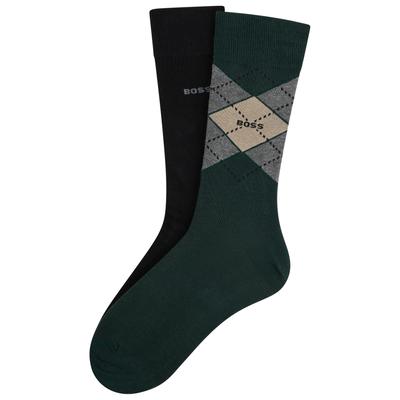 Socken BOSS "2P RS Argyle CC", Damen, Gr. 43-46, grün (open grün 399), Baumwollmischung, elastisch, Socken Socken, mit BOSS Schriftzug