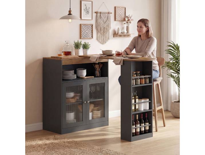 HOMCOM Table Bar Pivotante Extensible avec Étagères Noir/Bois