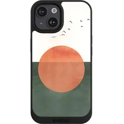 Nivocase Handyhülle für Apple iPhone 15 Hülle NIVOpure Case Schwarz Sonnenschein Sonnenuntergang Vogel (Apple iPhone 15), Smartphone Hülle, Schwarz