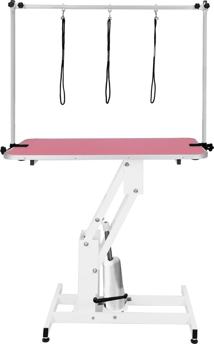 MonsterShop Hydraulische Trimtafel voor hondenverzorging - Wit met roze tafelblad - Hoogte verstelbaar
