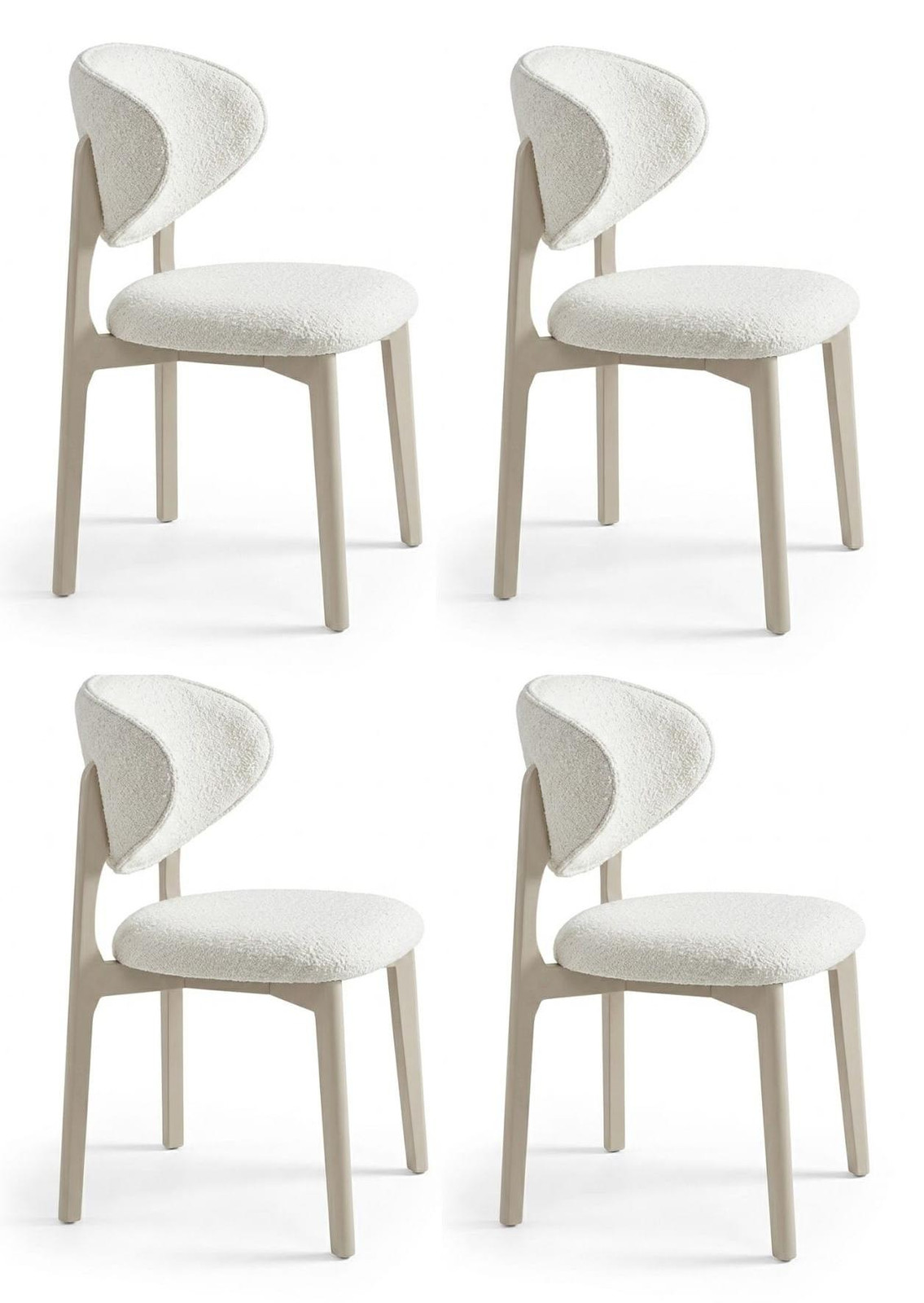Set van 4 beige gestoffeerde eetkamerstoelen van textiel en hout van JVmoebel