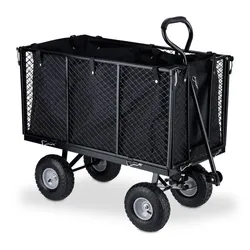 Relaxdays Hoher Handwagen für den Garten Schwarz,Silber