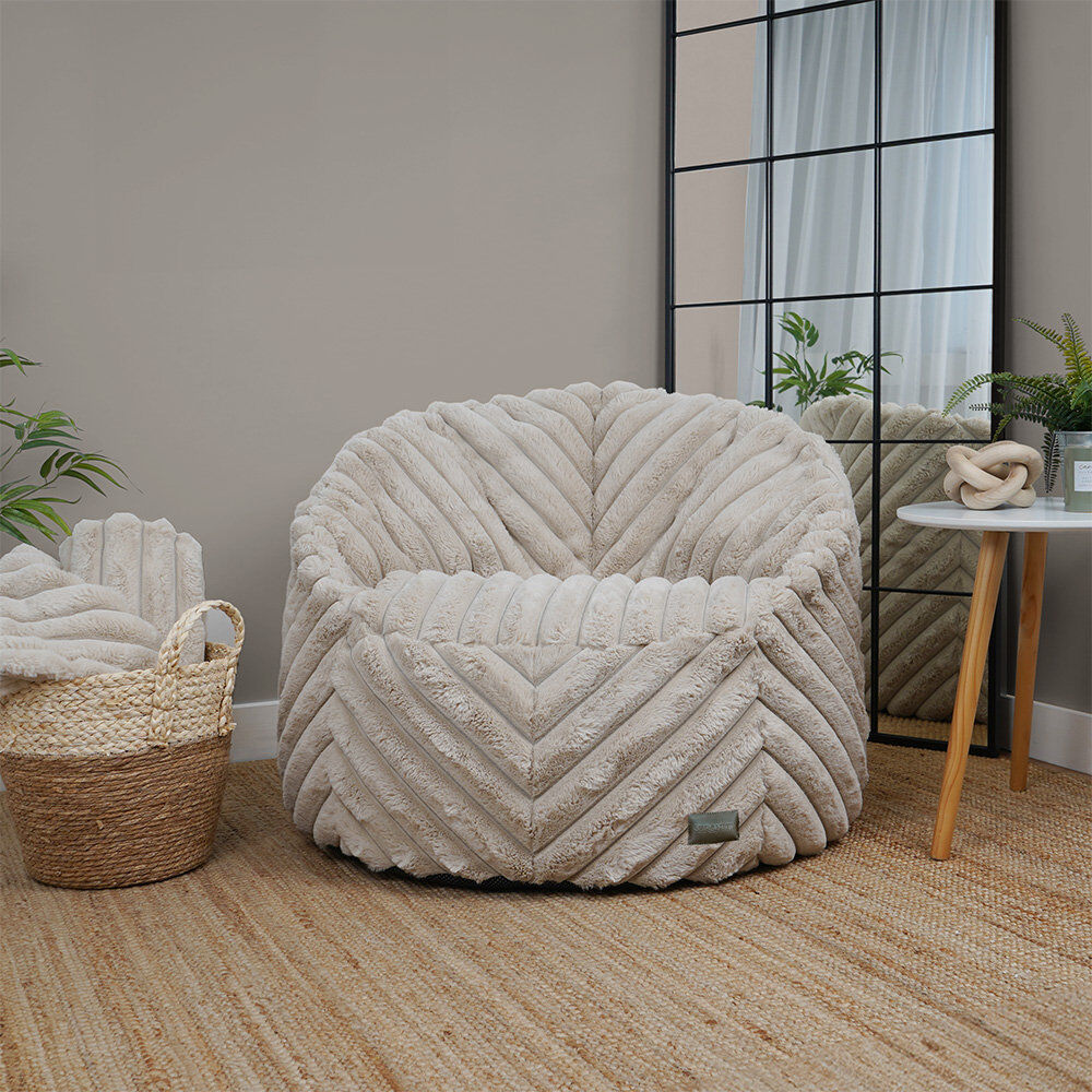 Isabelle & Max rucomfy Beanbags Ribbed Fur Zen Bean Bag Chair - Soft Luxury Fabric - Adult Beanbag Lounger Seat with Filling Included - Home Furniture Armchair - D85 Cream Large