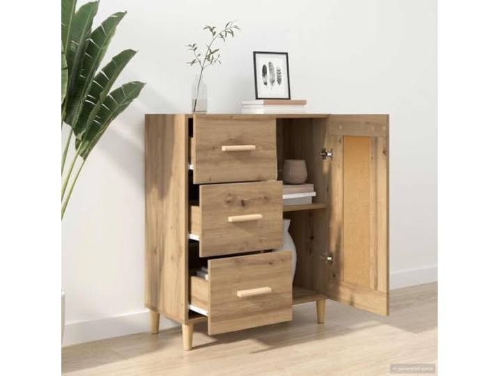 RJPLMFV Anrichte Eiche 69,5 x 34 x 90 cm aus Holz Wendbare Tür Lagerregale Modernes Design Wohnzimmer