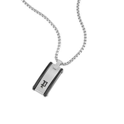 Kette mit Anhänger POLICE "Ceramica I", silber (edelstahlfarben, schwarz), Halsketten, Herren, Edelstahl, L: 55 B: 2mm, B:2mm