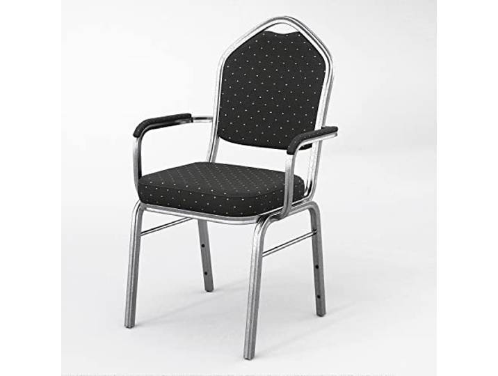 GGMMÖBEL Alexa 12-er Set Bankettstuhl Bankettstühle Bistrostuhl Saalstühle Konferenzstuhl Gastrostuhl Stoff Schwarz Stapelbar Armlehne mit Goldpunkte