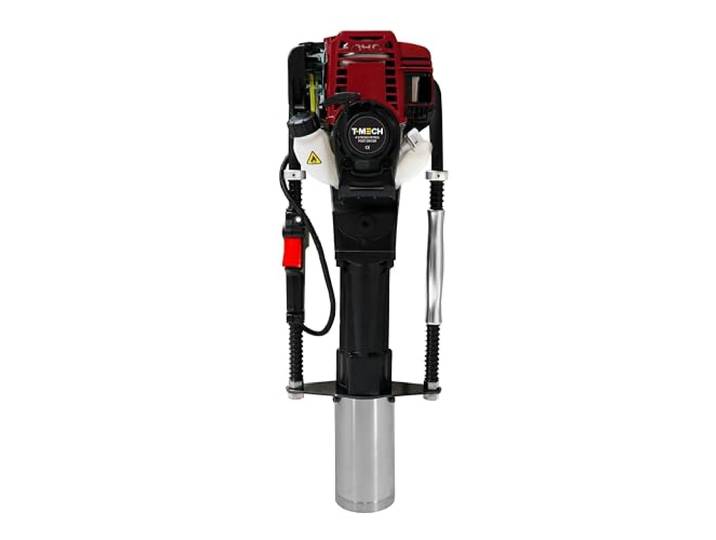 Enfonce Pieux Essence à 4 temps\, Poignée double avec ressorts amortisseurs\, Marteau piqueur de construction\, Piquets de clôture Jardin Ferme [4 Embouts\, Mallette de transport & Kit d’outils INCLUS]