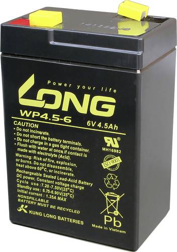 Long WP4.5-6 WP4.5-6 Bleiakku 6V 4.5Ah Blei-Vlies (AGM) (B x H x T) 70 x 106 x 47mm Flachstecker 4.8mm Geringe Selbstentladung