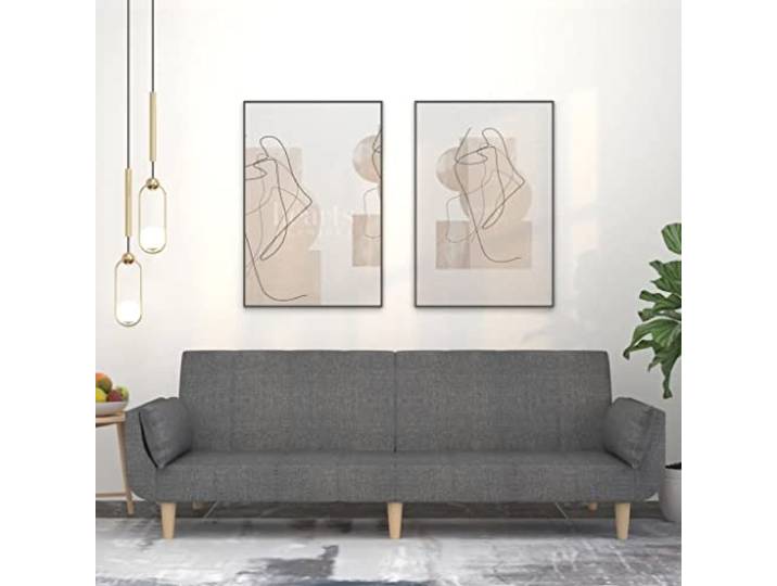 HEFZGDB Schlafsofa 2-Sitzer mit 2 Kissen Hellgrau Stoff – 2-in-1 Funktionsmöbel für Gästeübernachtung, bequemes Sitzgefühl, atmungsaktiver Bezug, robuster Holzrahmen, platzsparend