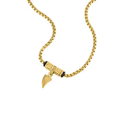 Kette mit Anhänger POLICE "Serrator Zahn", gold (gelbgoldfarben, schwarz), Halsketten, Herren, Edelstahl Kautschuk, L: 55 B: 3,5mm, Edelstahl, Kautschuk, B:3,5mm