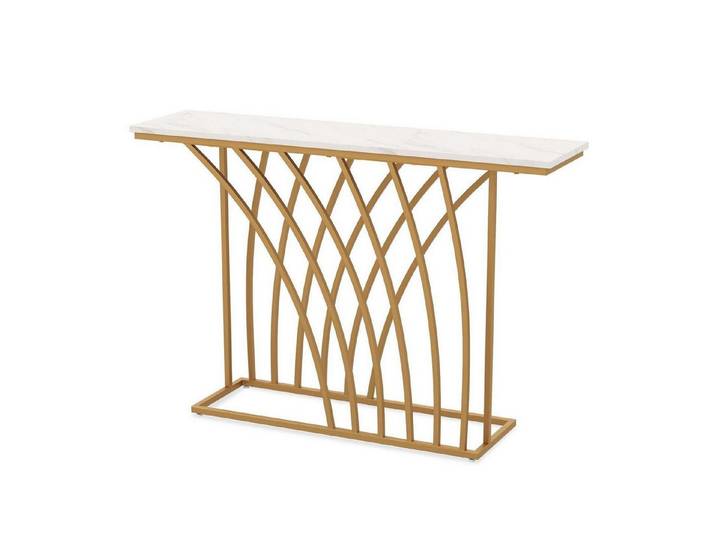 LuxusKollektion Konsolentisch Konsolentisch 120x30x80cm Kunstmarmor Gold Metallrahmen (1-St)