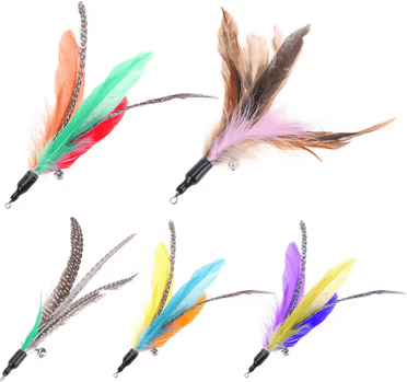 Inspire Picks 5PCS Feather Cat Wand Refill Set Colorful Interactive Replacement Teaser Toys For Cats multicolor