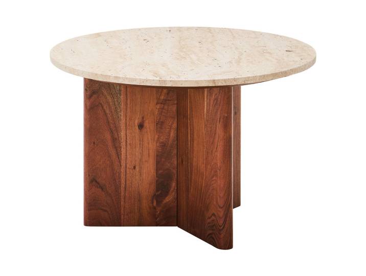 Livetastic Couchtisch, Natur, Holz, Stein, Akazie, vollmassiv, Marmoroptik, Sockel, 60x60x40 cm, einfacher Aufbau, Wohnzimmer, Wohnzimmertische, Couchtische, Couchtische Marmoroptik