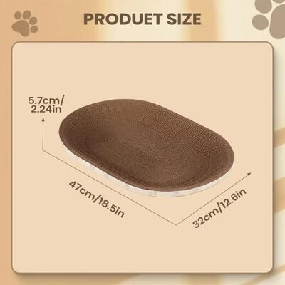 Inspired Living PurrLounge Oval Cat Scratcher Bed Cat Scratch Pad, Corrugated Cat Scratcher & Cozy Lounge Bed 47x32cm
