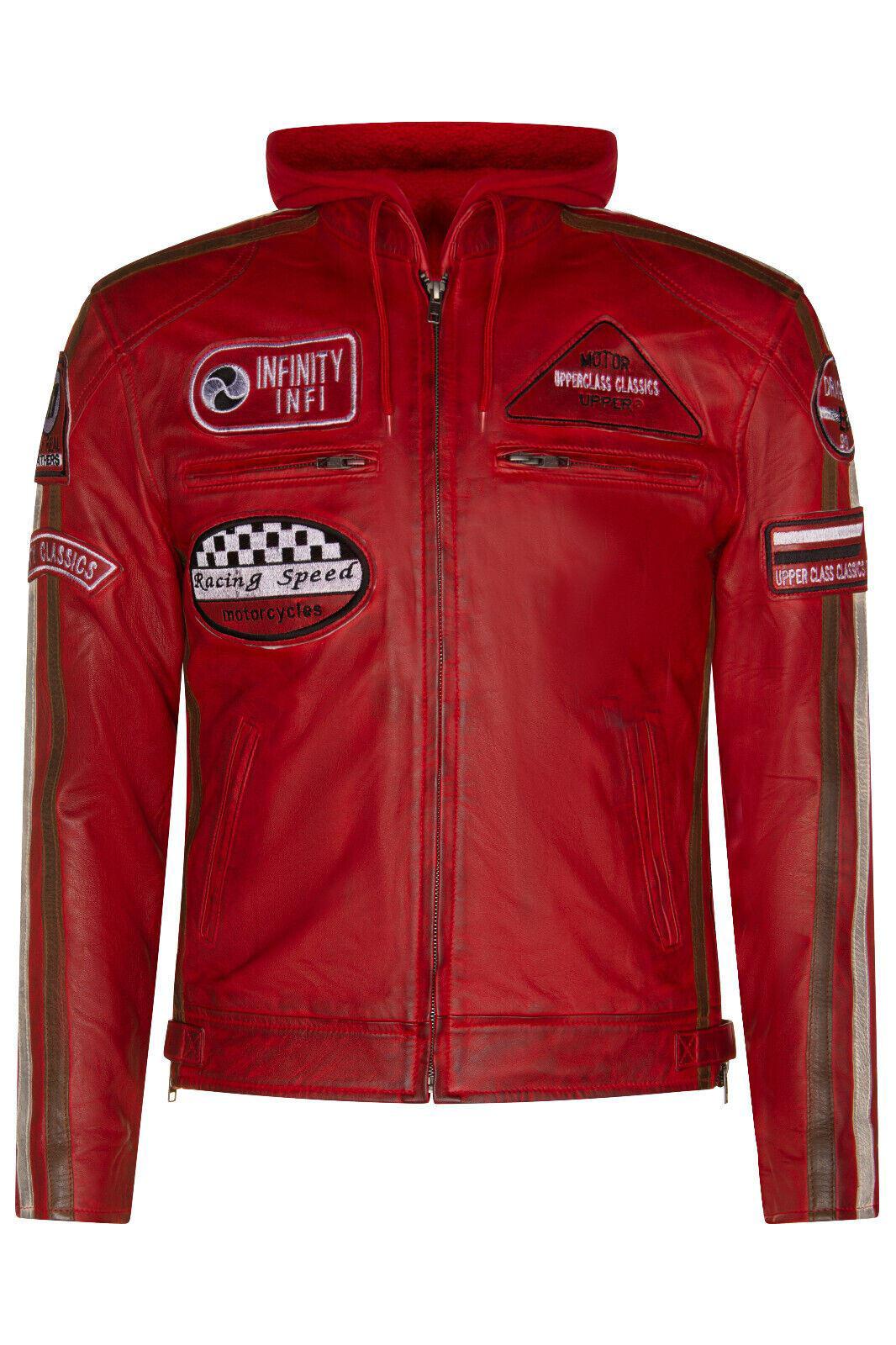 Herren Racing Bikerjacke aus Leder mit Kapuze – Detroit