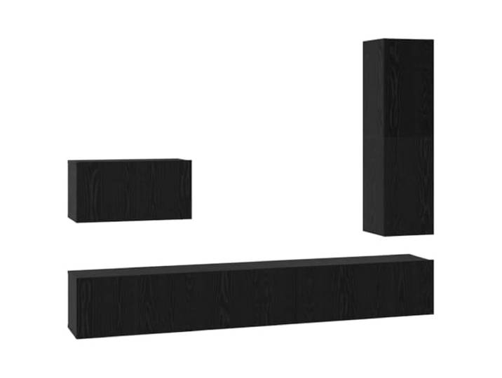 GKHPYURE TV-Möbel-Set, 4 Stück, Eiche, Schwarz, Holz, mehrschichtig, 200 x Mit Schublade, 4 Türen, 3 Einlegeböden, Wandmontage, moderner Stil, platzsparend