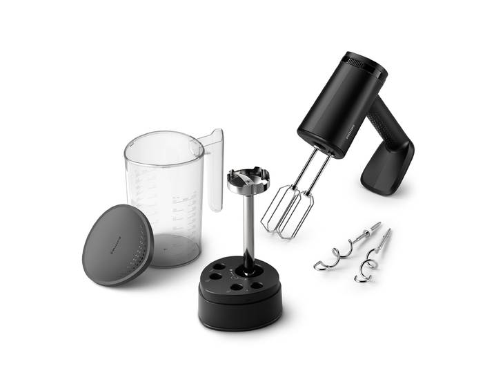 PHILIPS Handmixer HR3781/10 5000 Series , schwarz, B:18cm H:22,3cm T:23,4cm, Mixer, mit Anti-Spritz-Design und Becher zur intelligenten Aufbewahrung, Handmixer