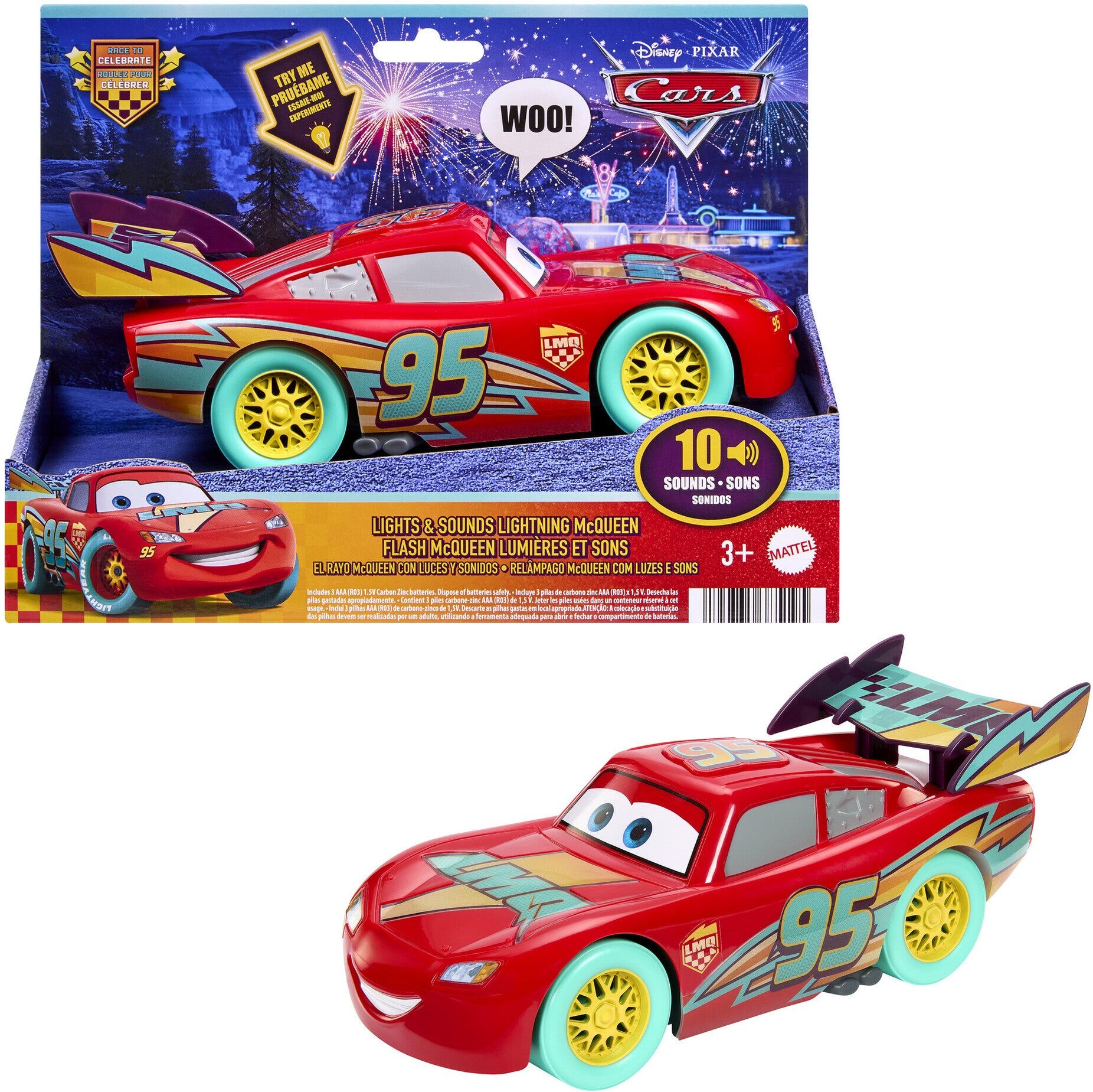 Disney Pixar Cars Race to Celebrate Lights ; Sounds Lightning McQueen Vehicle by Mattel - Large-Scale - Red