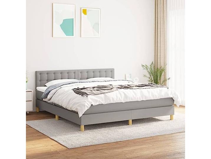 RJPLMFV Lattenrost mit Matratze, 180 x 200 cm, Hellgrau Atmungsaktiver Stoff, verstellbarer Kopf, Taschenfedern, mittelhart