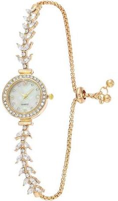 Uplifted Goods Women's Diamond Inlaid Quartz Crystal Wristwatch gold