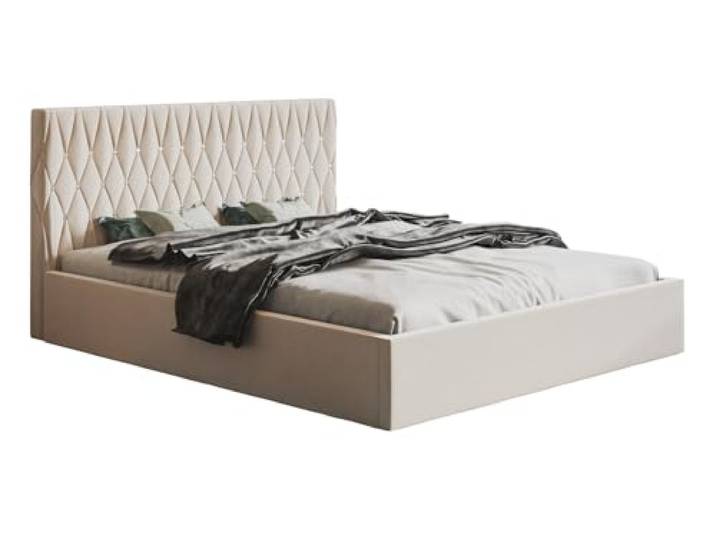 Emporius Doppelbett 160x200 Crystal mit Bettkasten - Schlafzimmer, Designer Bett, Lattenrost, Velvet (Beige - Amor Velvet 4304)