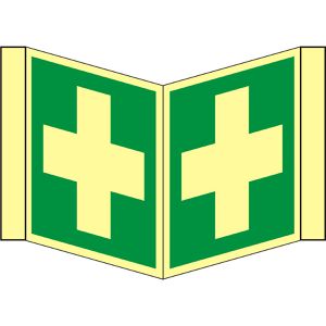 Abtec Hinweisschild ISO 7010 E003 Kunststoff, Nasenschild, 20 x 20 cm, nachleuchtend, Erste Hilfe