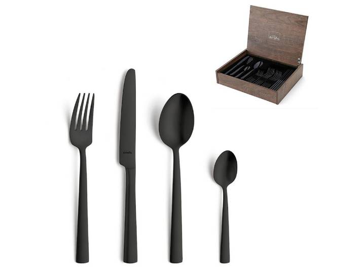 Amefa Besteck-Set VENTURA (24-tlg), 6 Personen, Edelstahl Rostfrei 18/10, Handreinigung empfohlen, schwarzfarbender PVD Veredelung, mattiert