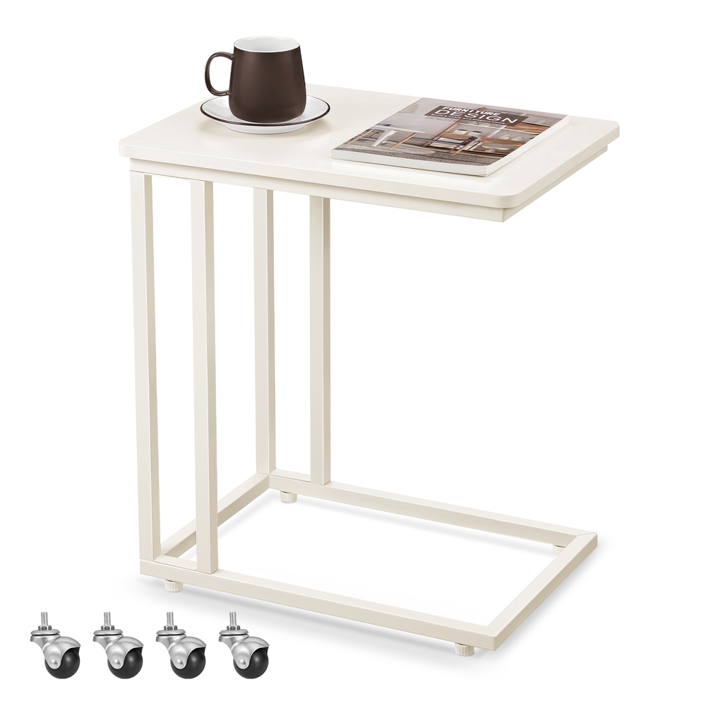 VASAGLE Beistelltisch mit Rollen C-Form cremeweiß B34LNT050W77