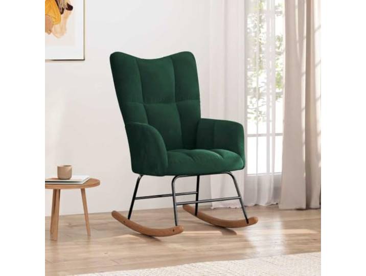 smnyxs Schaukelstuhl aus dunkelgrünem Samt mit Stahlrahmen Schaumstoff gepolstert, Holzschienen, modernes Design, stabil, komfortabel