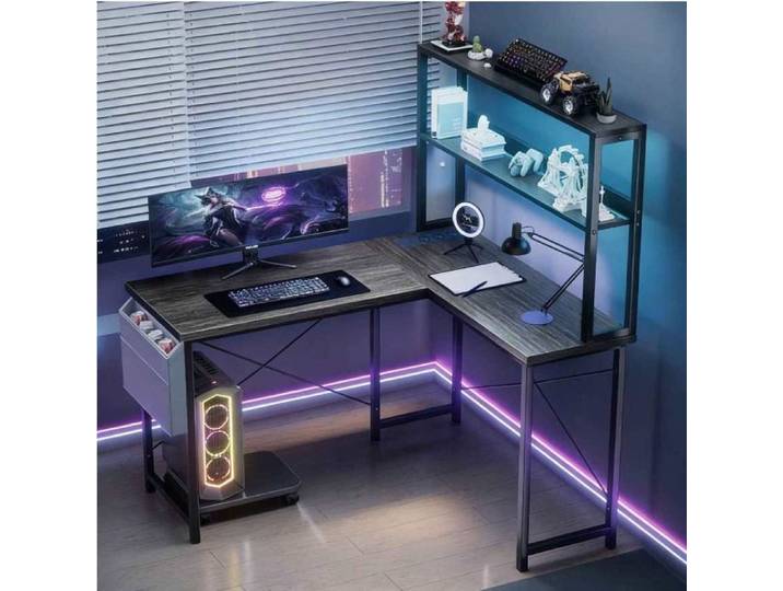 Bureau Compact Gris Moderne – Table Ordinateur Ergonomique Pour Gaming Télétravail Études Meuble Bureau Maison