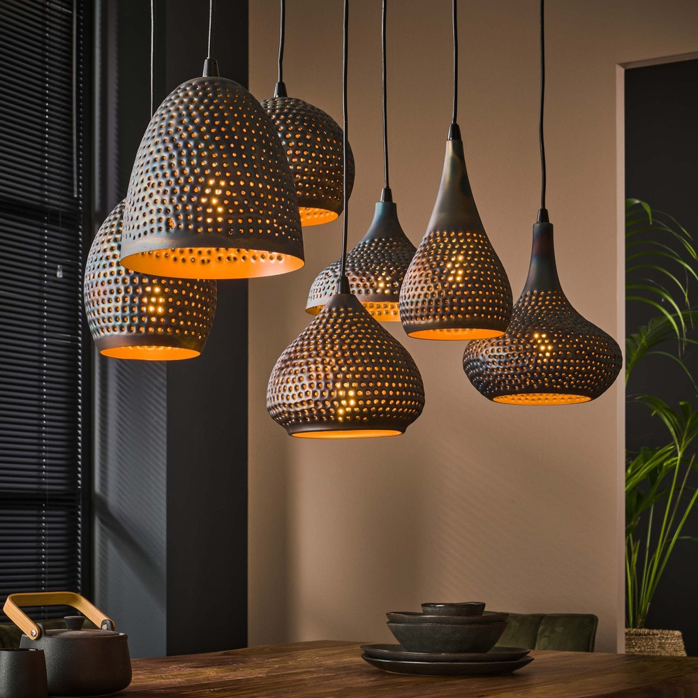 Lyora Punch Hanglamp met 7x E27 fitting, Aluminium, Industrieel ontwerp