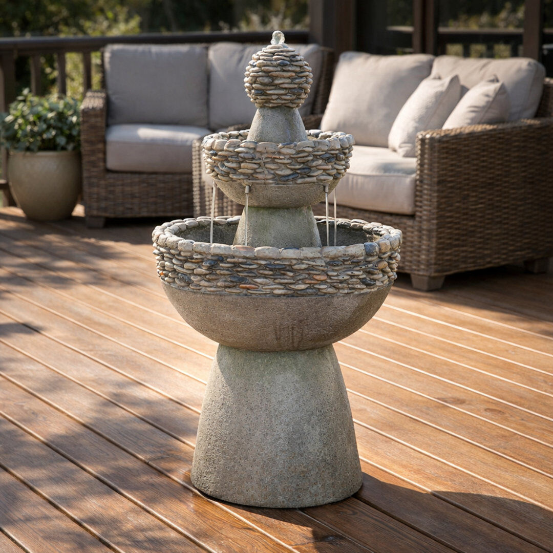 Teamson home Weather Resistant Pedestal Fountain with Lights Grey 92.71cm H X 51.99cm W X 51.99cm D