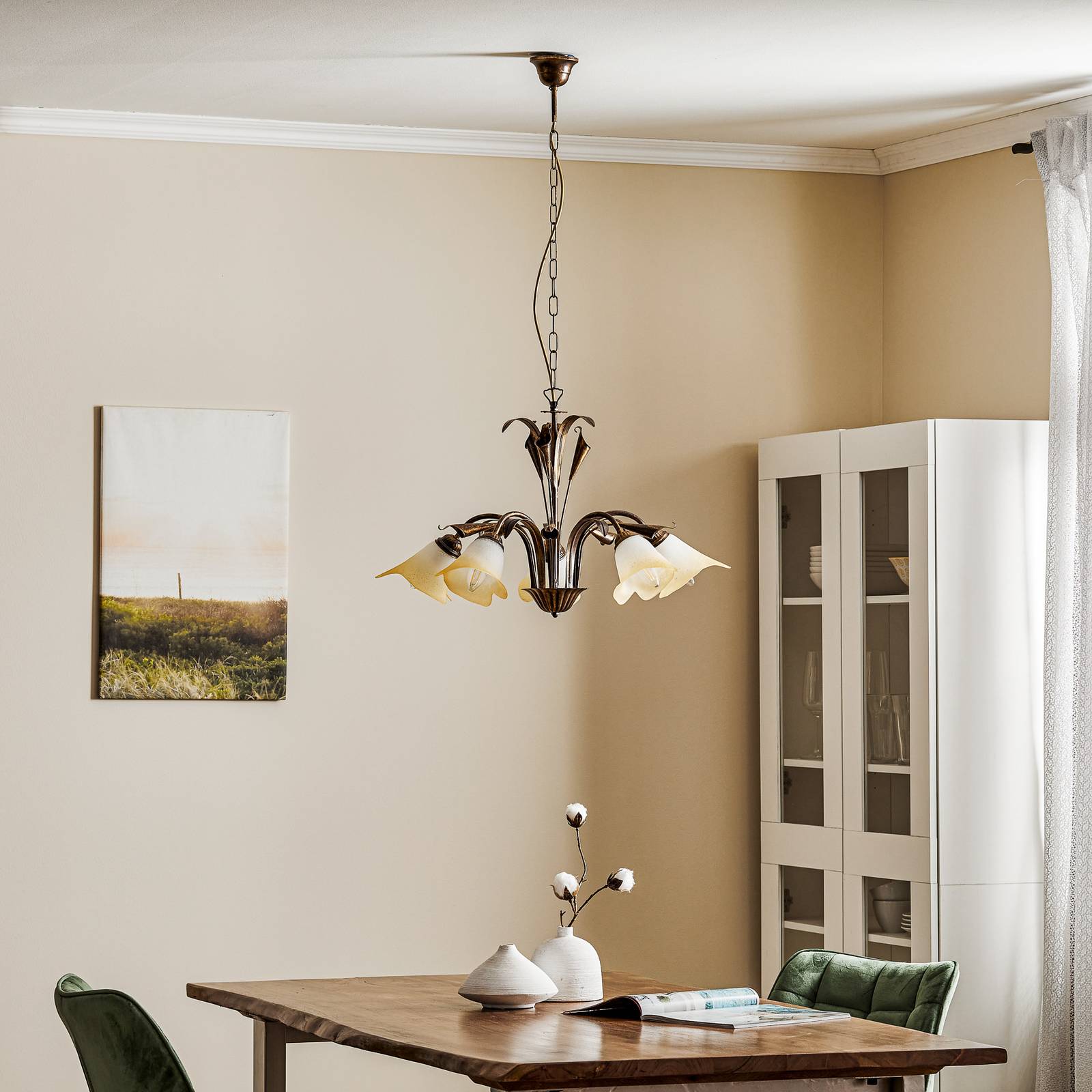 Hängeleuchte Lucrezia fünfflammig, bronze ONLI, dimmbar, bronze / altmessing, für Wohn- / Esszimmer, Metall, Landhaus / Rustikal, Pendelleuchte
