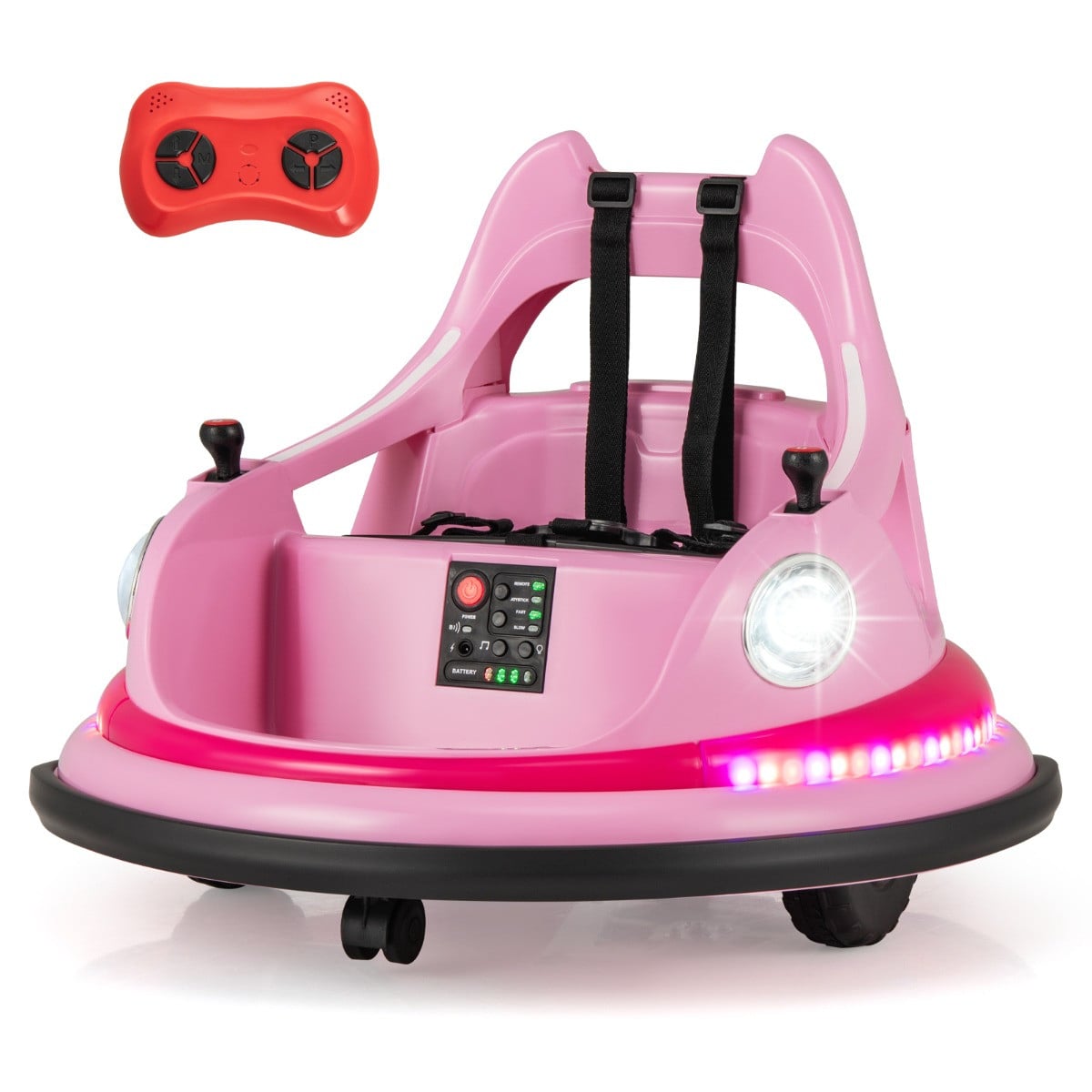 Costway Kinderauto Elektrische Botsauto met Afstandsbediening en Dubbele Joysticks - Roze