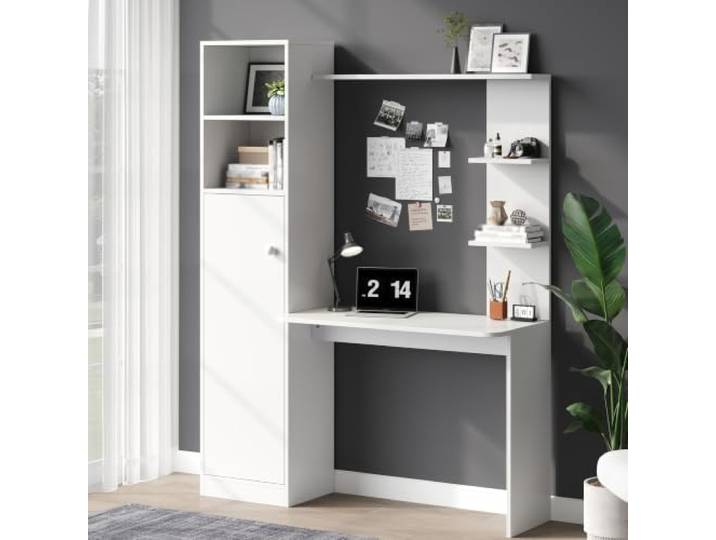 RAPRAP Schreibtisch Kinder mit Schrank & Regal Weiß 123,5×45×168,5cm Kinderschreibtisch als Bürotisch & Lerntisch, Keramikgriff, modernes Bürodesign, Stauraum, stabil, platzsparend