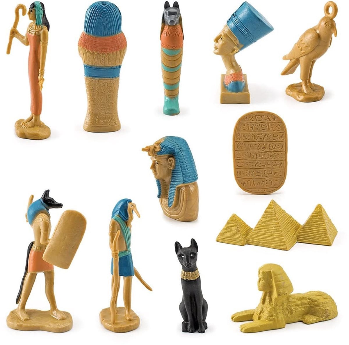 Set van 12 Egyptische miniatuurbeelden van goden en godinnen voor decoratie