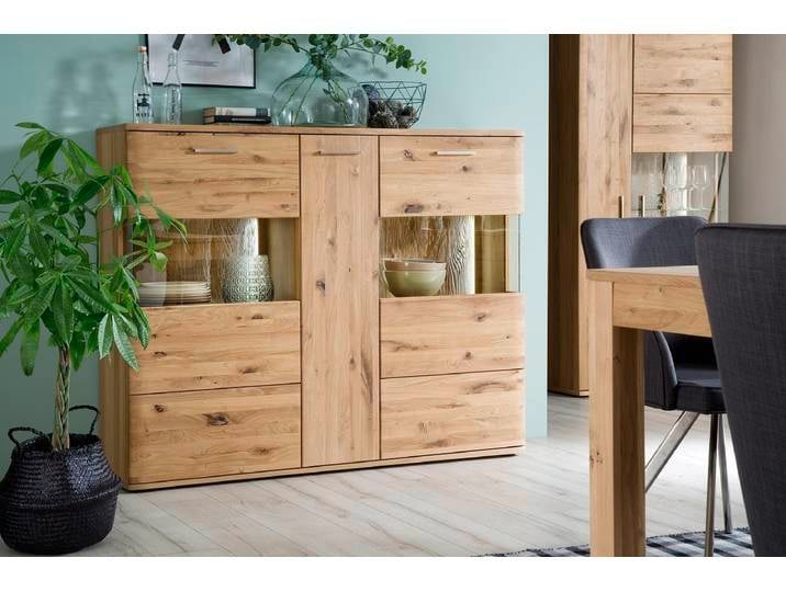 Highboard groß Santori , Eiche Bianco , LED Beleuchtung