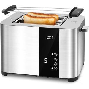LEBENLANG Toaster LBL9898, mit 7 Röststufen & Auftaufunktion, silber, 850 W, Edelstahl, mit Brötchenaufsatz, für 2 Scheiben