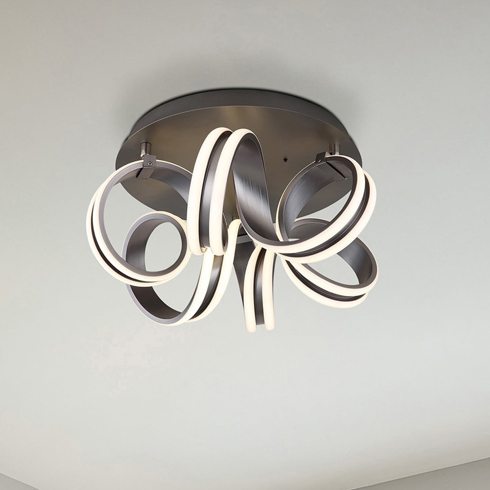 home24 Kuni LED-plafondlamp zilver/grijs Ø 46 cm
