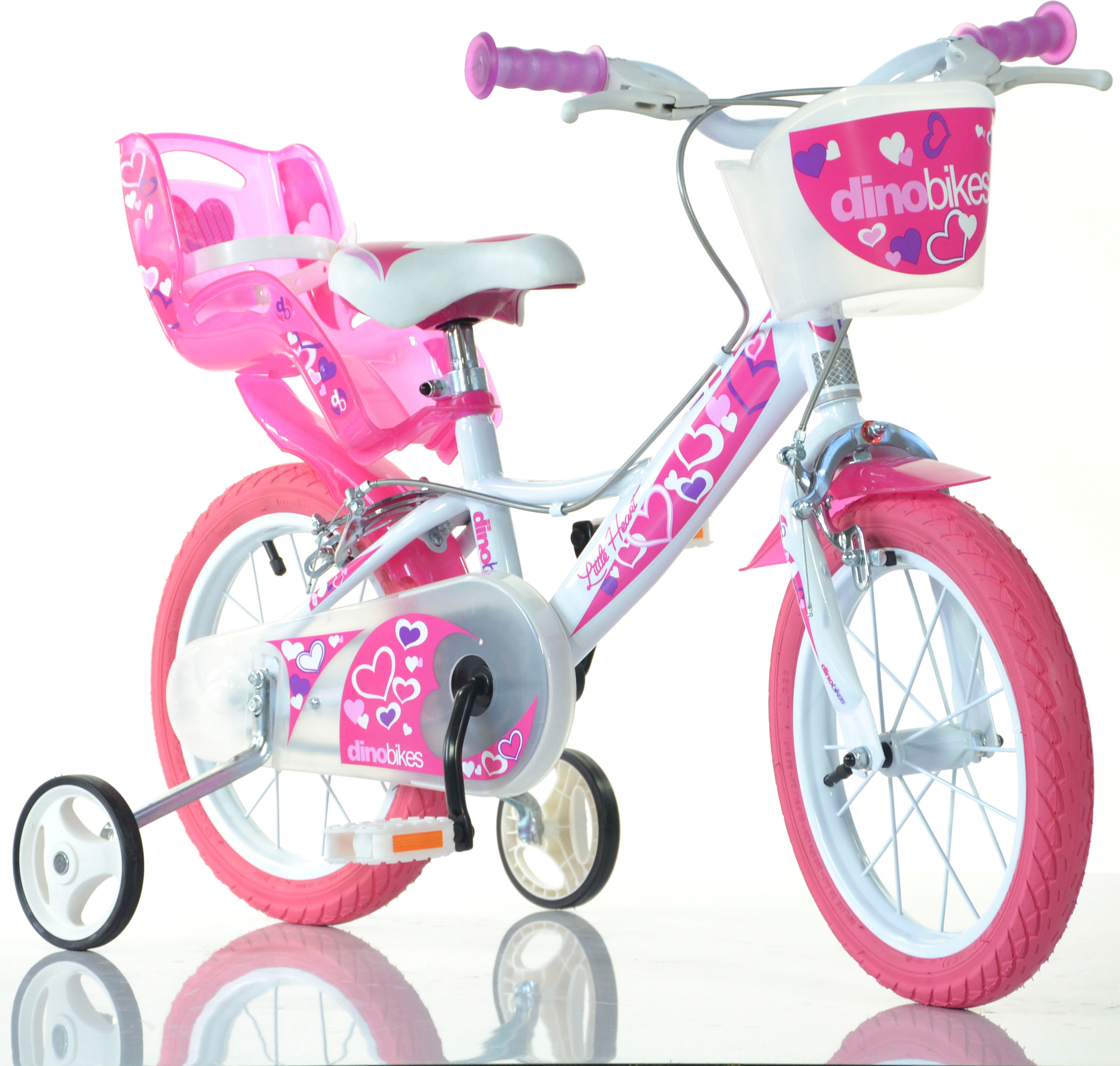 Kinderfahrrad DINO BIKES "16" Little Heart Kinderfahrrad Mädchen 4–7 Jahre Stützräder", rosa, Fahrräder, Kinder, 28cm, 16 Zoll (40,64cm), Kinderfahrrad, mit Stützrädern, Korb und Puppensitz rosa 28cm, 16 Zoll (40,64cm)