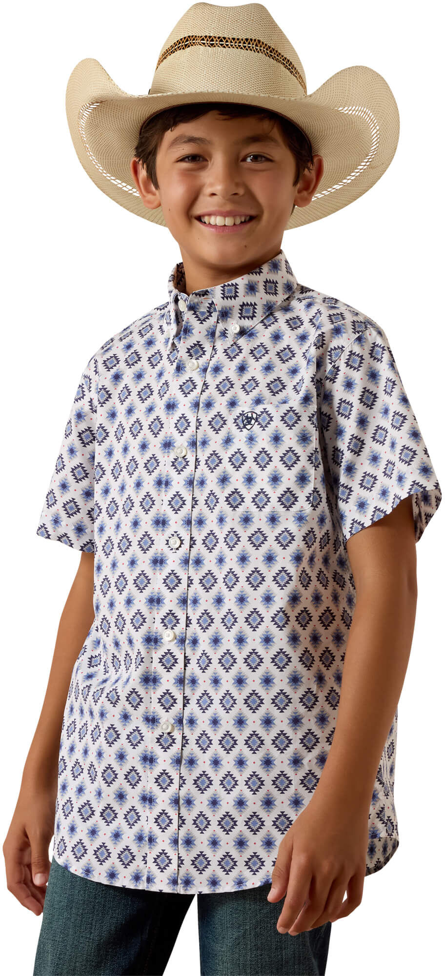 Kid's Baxter Shirt in White Southwest Print, Size: Medium by Ariat